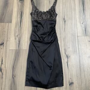 VTG Y2K Suzi Chin For Maggy Boutique 2 Black Lace Stretch Satin Dress Cocktail